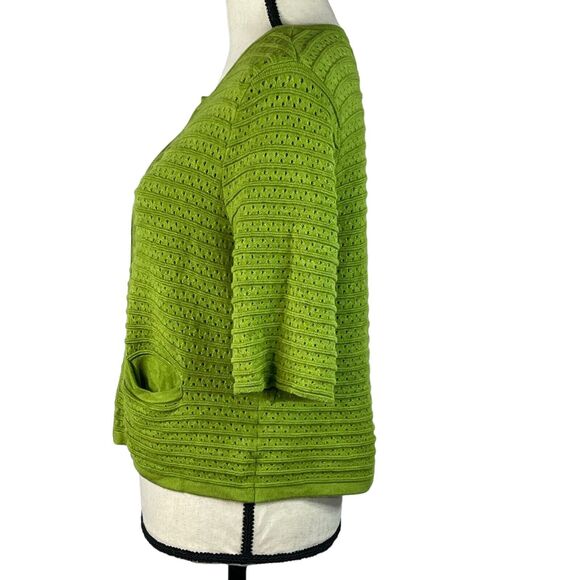 Chico's SZ 0 (Small) Crop Cardigan Sweater Stretch Elbow Sleeves Hook 'n Eye - Picture 5 of 8